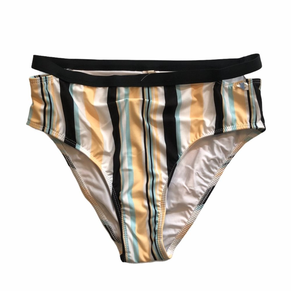 Ella Moss High Waisted Striped Bikini Bottoms Med Yellow Black